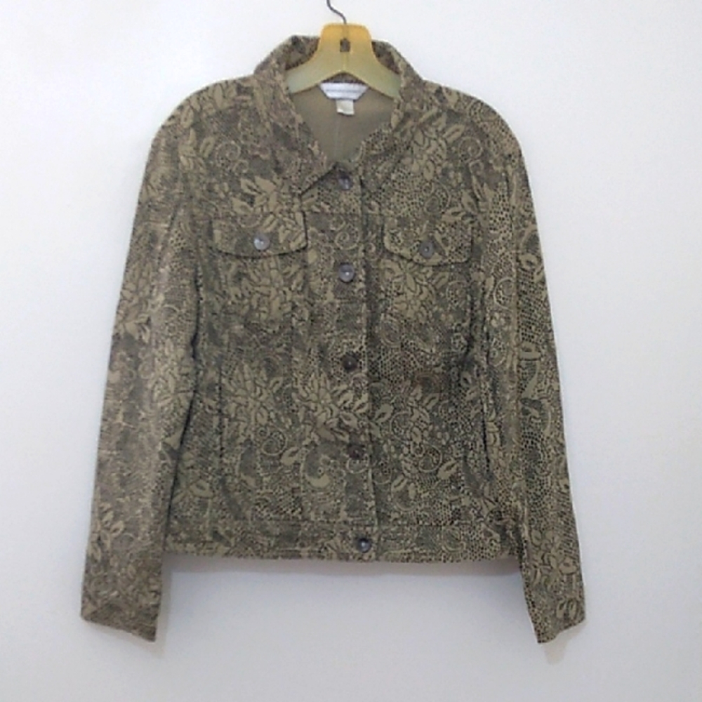 Chico's Tan Black Dot Patterned Jacket Size‎ Large NWT